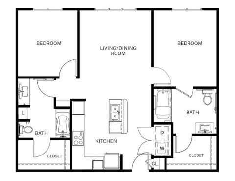 Floor plan for 2 beds, 2 baths, 1051 sqft